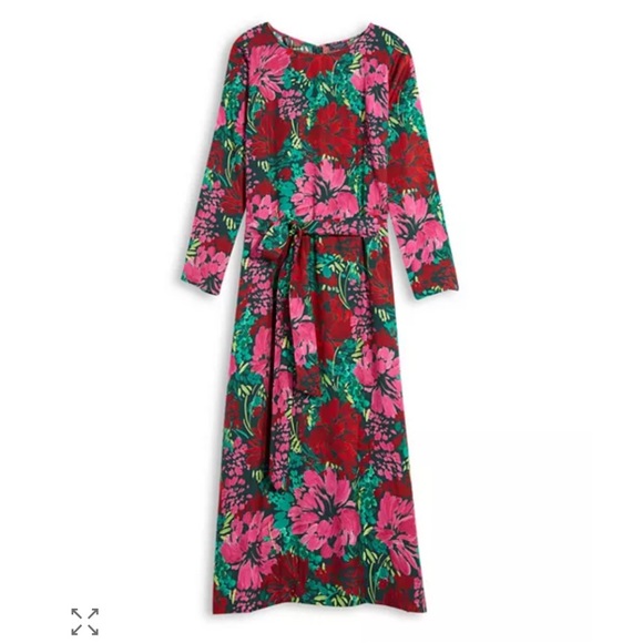 Vineyard vines nwt silk twill Christmas colors green red pink long sleeve dress - Picture 3 of 12